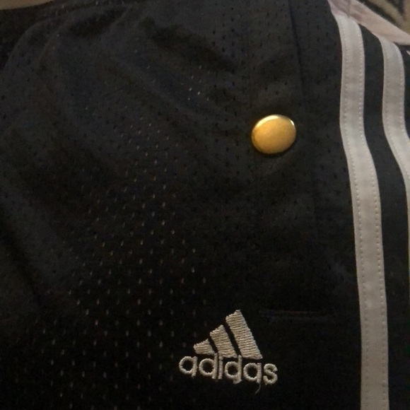Adidas Originals Black Mesh Lined Track Pants Sz. M 3 Stripes Black Snap Pockets - Picture 5 of 11